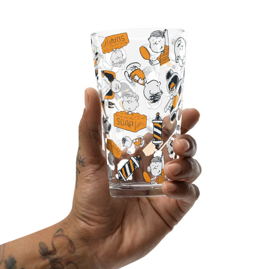 Outlet Chuck's Barber Shop Pattern Pint Glass Snoopy | Charlie Brown