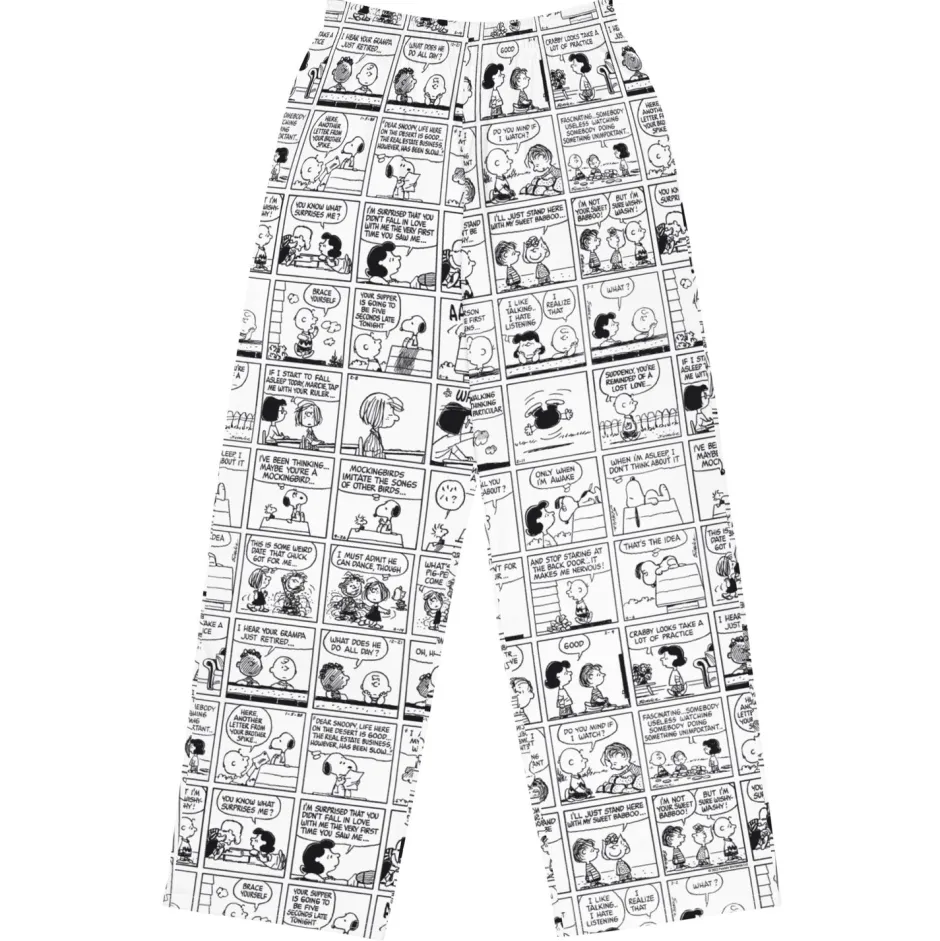 Clearance Comic Stripes Black and Adult Wide Leg Pants Snoopy | Schroeder