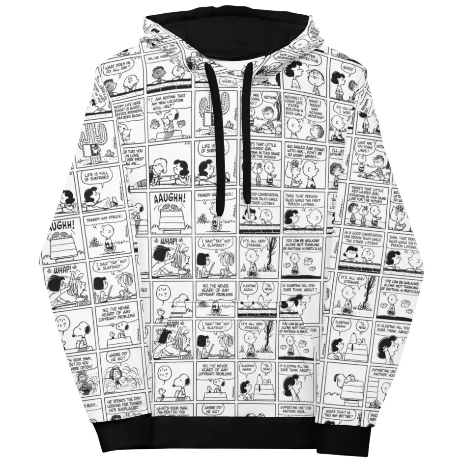 Clearance Comic Stripes Black and Adult Hoodie Snoopy | Schroeder