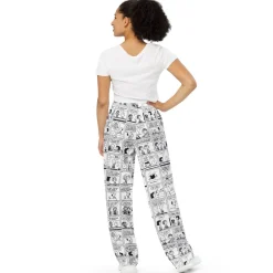 Clearance Comic Stripes Black and Adult Wide Leg Pants Snoopy | Schroeder