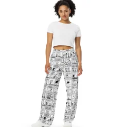 Clearance Comic Stripes Black and Adult Wide Leg Pants Snoopy | Schroeder