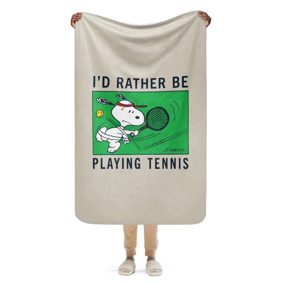 Sale I'd Rather Be Playing Tennis Premium Sherpa Blanket Snoopy | Blankets & Pillows