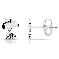 Discount Snoopy .925 Sterling Silver Stud Earrings Finished in Pure Platinum Snoopy | Jewelry