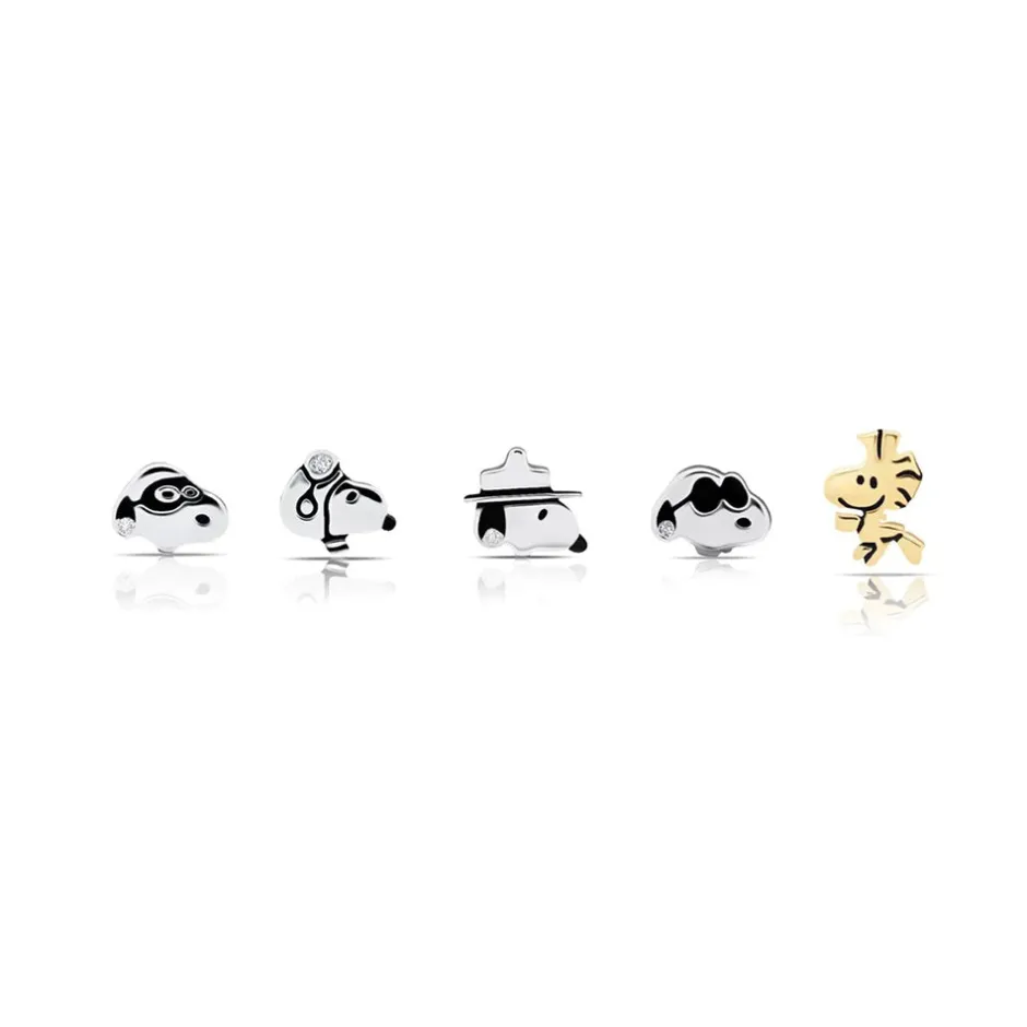 Outlet Snoopy & Woodstock .925 Sterling Silver Stud Earrings Set Finished in Pure Platinum Woodstock | Jewelry