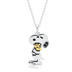New Snoopy & Woodstock .925 Sterling Silver Necklace Finished in Pure Platinum Woodstock | Snoopy