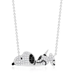 Fashion Snoopy Laying Down .925 Sterling Silver Necklace Finished in Pure Platinum Snoopy | Jewelry