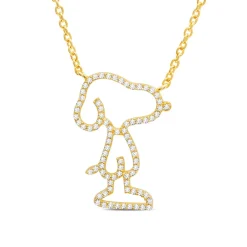 Clearance Snoopy Pave Silhouette .925 Sterling Silver Necklace Finished in 18kt Yellow Gold Jewelry