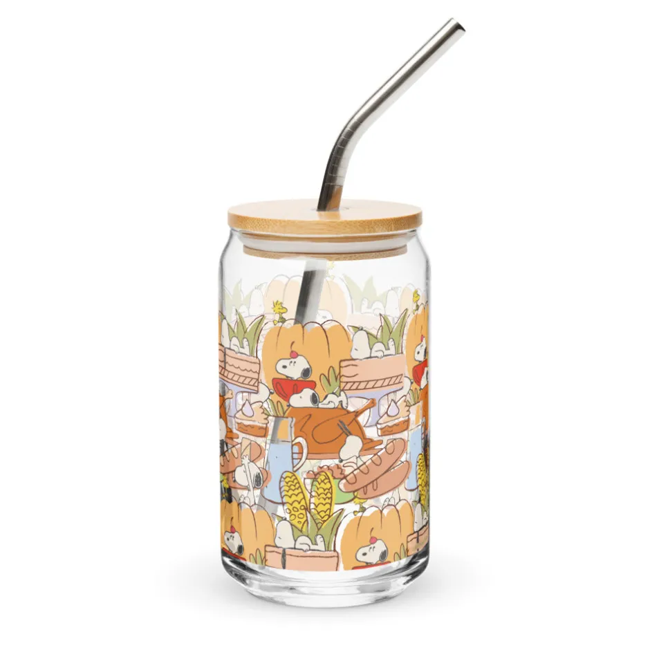 Sale Thanksgiving Can Glass With Lid And Straw Glassware