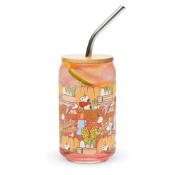 Sale Thanksgiving Can Glass With Lid And Straw Glassware