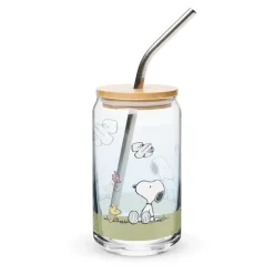 Fashion Woodstock And Snoopy Sequence Can Shaped Glass With Lid And St Woodstock