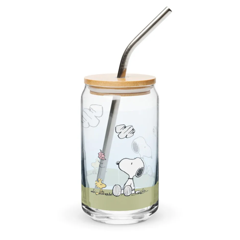 Fashion Woodstock And Snoopy Sequence Can Shaped Glass With Lid And St Woodstock
