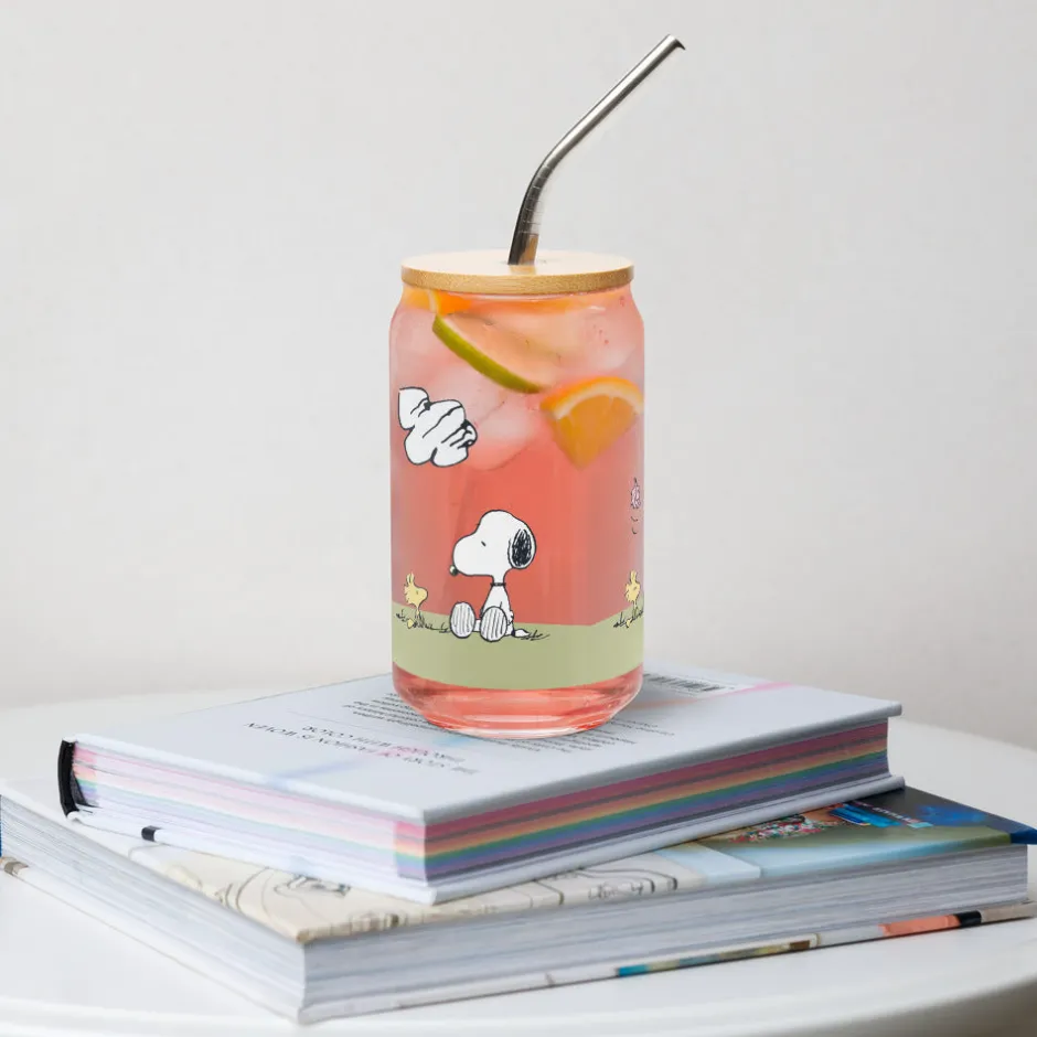 Fashion Woodstock And Snoopy Sequence Can Shaped Glass With Lid And St Woodstock