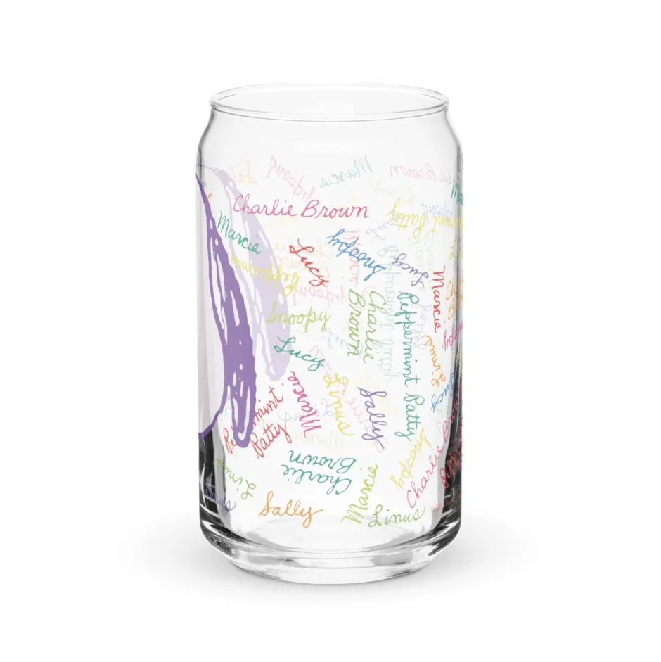 Clearance Snoopy and Gang Names Can Shaped Glass Snoopy | Peanuts Gang