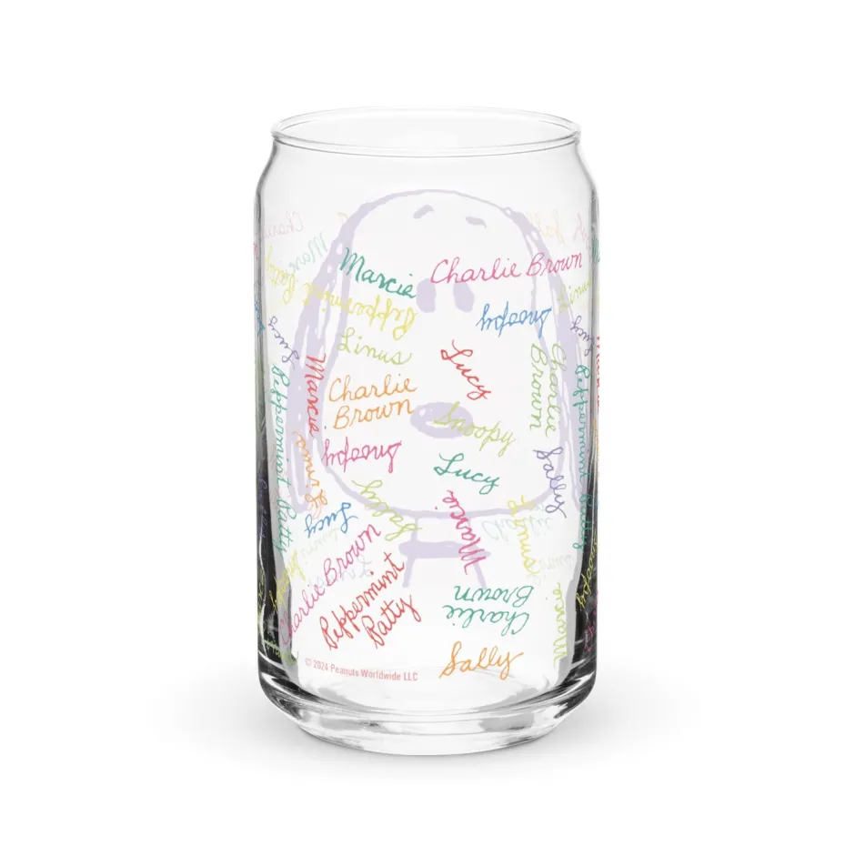 Clearance Snoopy and Gang Names Can Shaped Glass Snoopy | Peanuts Gang