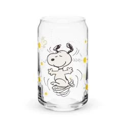 Hot Snoopy and Woodstock with Flowers Personalized Can Shaped Glass Woodstock | Snoopy