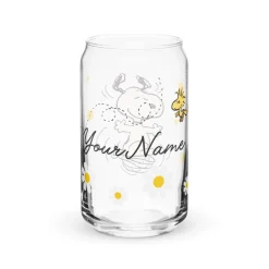 Hot Snoopy and Woodstock with Flowers Personalized Can Shaped Glass Woodstock | Snoopy