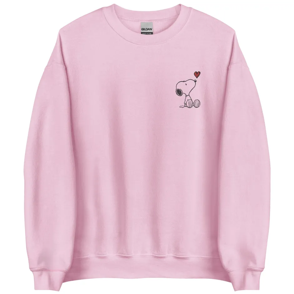 Sale Snoopy Heart Embroidered Adult Crewneck Snoopy | Hoodies & Sweatshirts