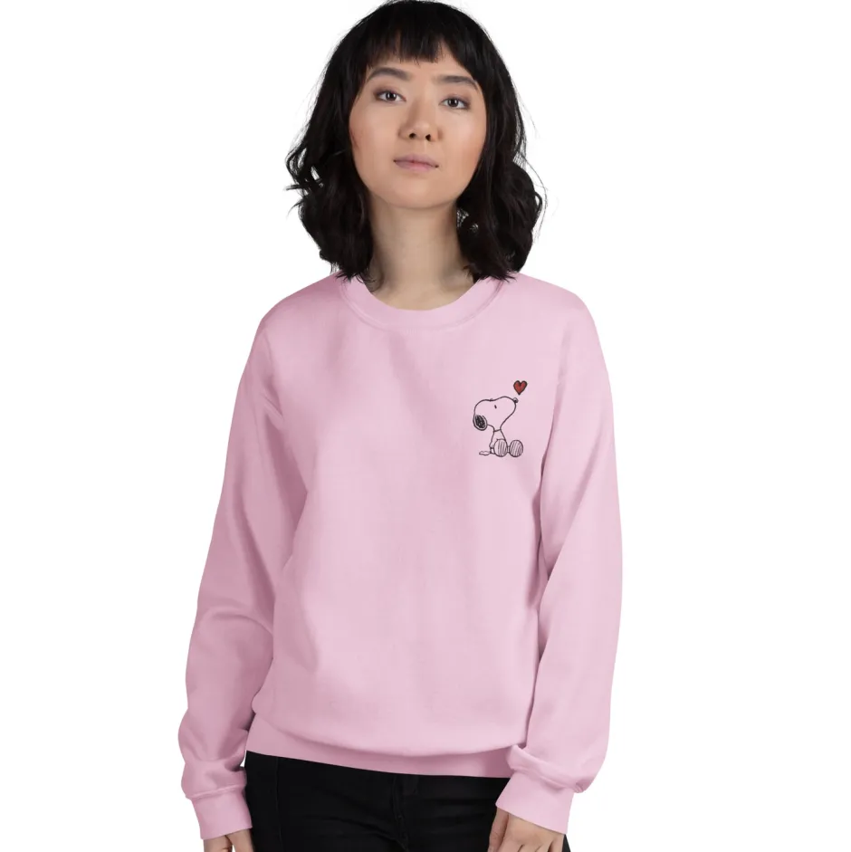 Sale Snoopy Heart Embroidered Adult Crewneck Snoopy | Hoodies & Sweatshirts