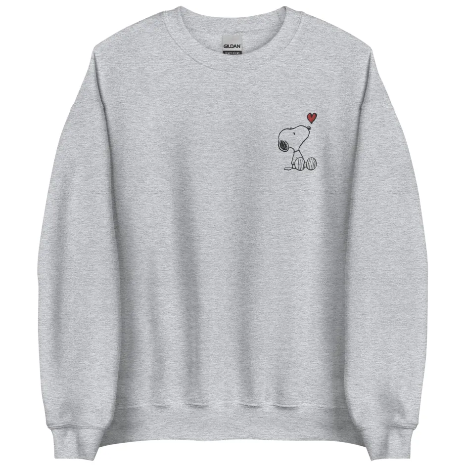 Sale Snoopy Heart Embroidered Adult Crewneck Snoopy | Hoodies & Sweatshirts